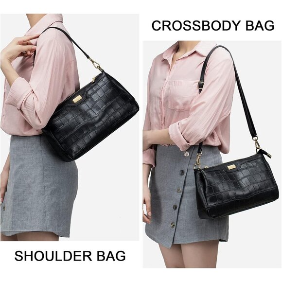 Versatile Leather Shoulder Bag with 3 Pockets and Adjustable Crossbody Strap - Picture 2 of 8